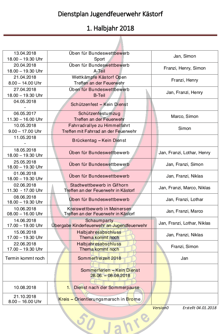 JF Dienstplan 1. Halbjahr 2018 2